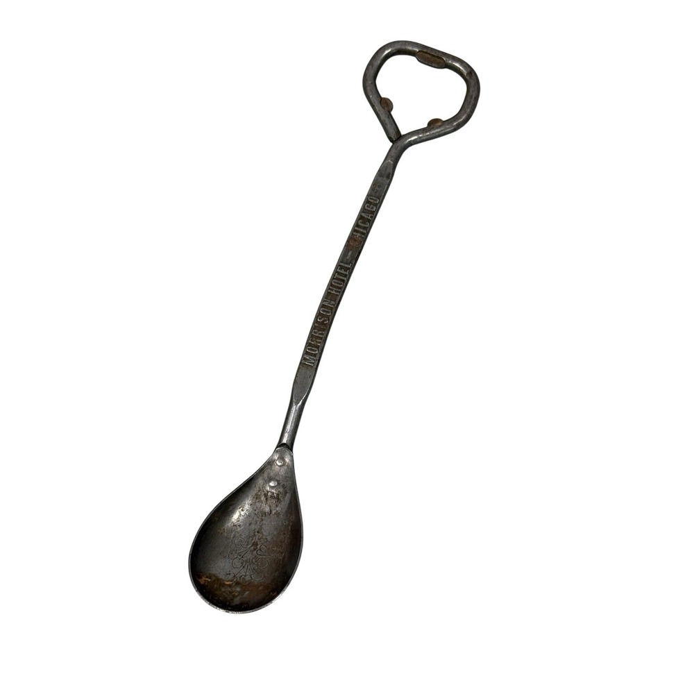 VINTAGE MORRISON HOTEL CHICAGO BAR COCKTAIL WORLDS‎  SPOON BOTTLE OPENER COMBO